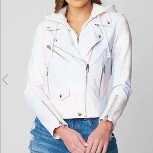 Pastel multi tie dye vegan leather moto jacket